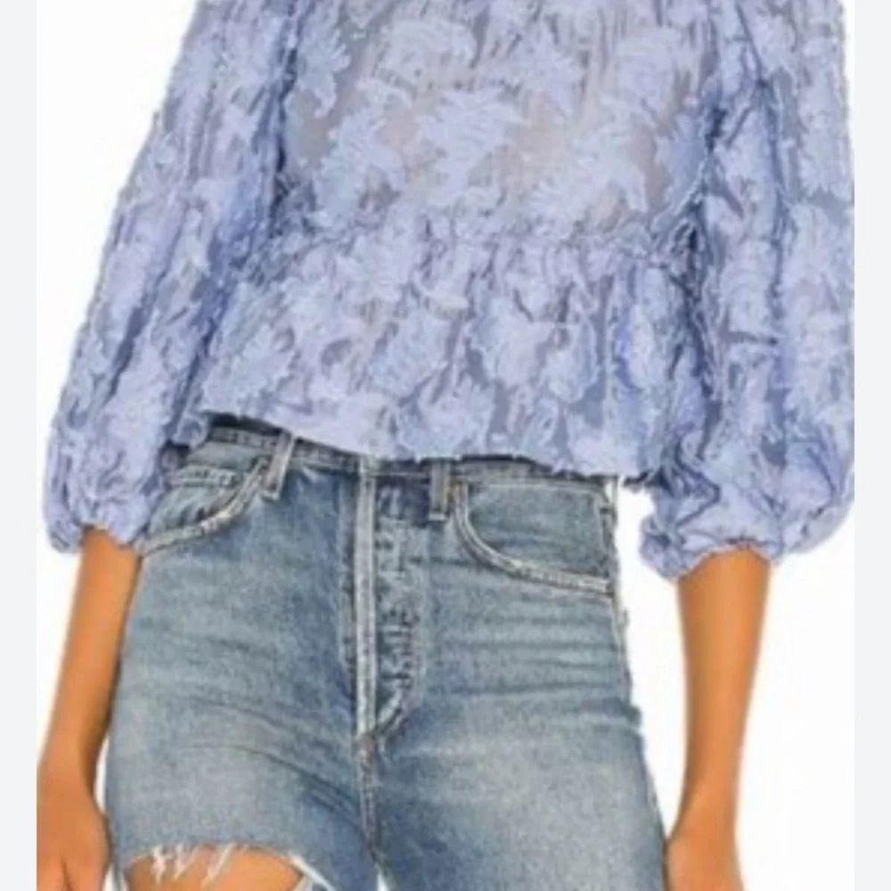 Free People Callie Balloon Sleeve Open Back Textured Blouse - Picture 4 of 16